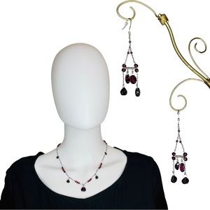Augusta | Elegant Garnet Necklace and Chandelier Earrings